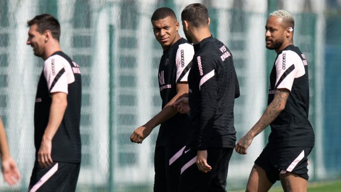 Lionel Messi, Kylian Mbappe and Neymar at PSG training
